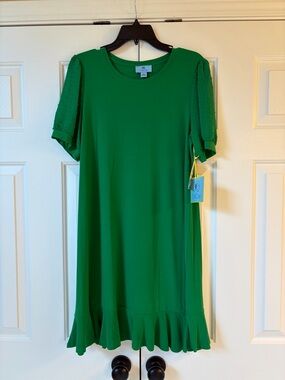 CeCe Kelly Green Ruffle-Hem Midi Dress